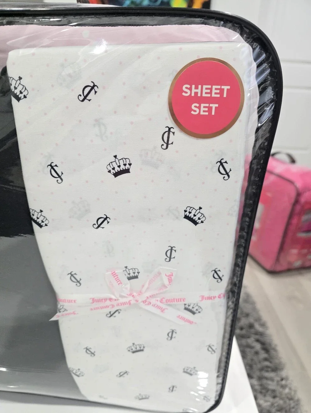 Juicy Couture QUEEN Hearts Crown JC Print 8 Piece Pink Comforter Set